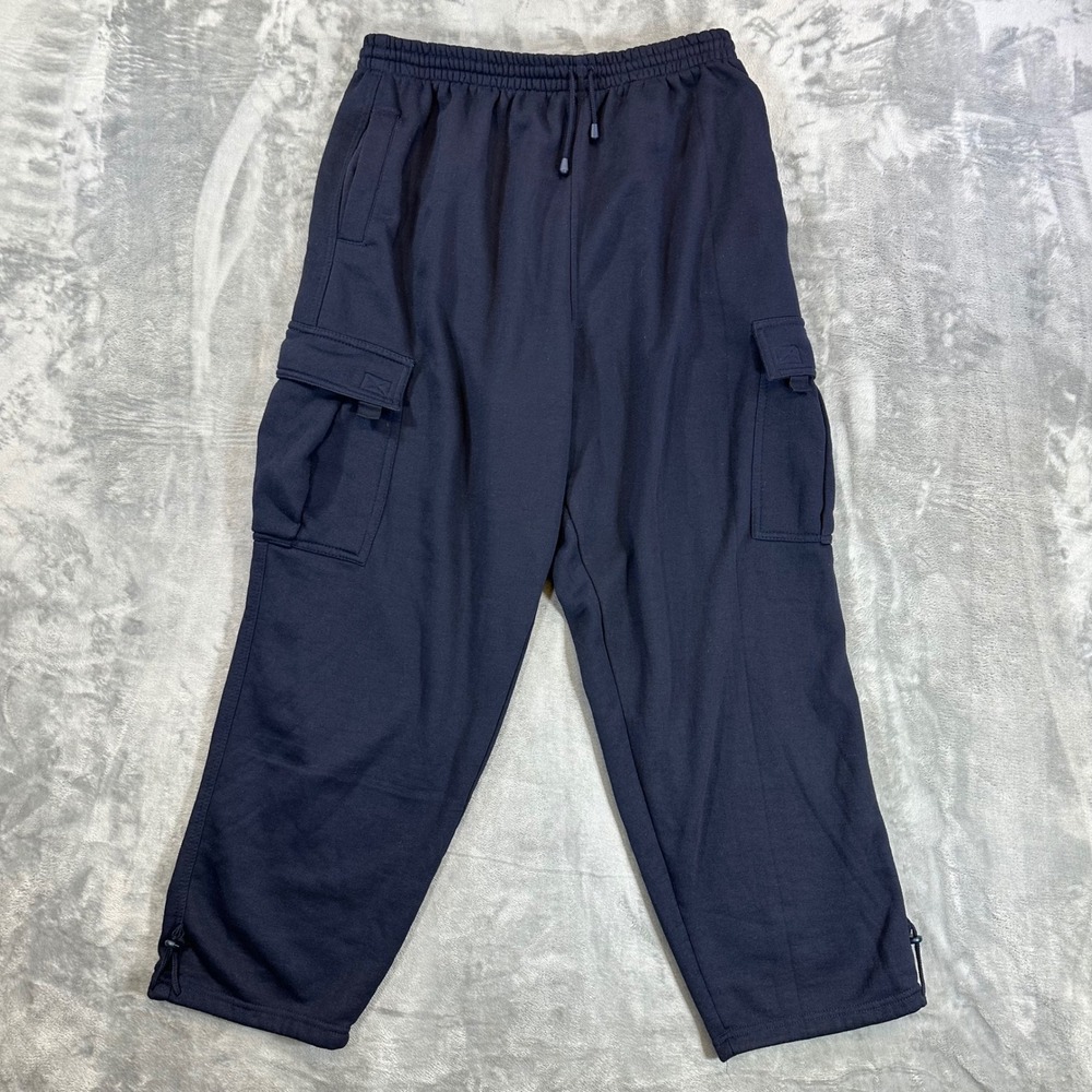 Vintage Dream USA Cargo Sweatpants Men's 4XL Navy Blue Fleece Adjustable Hem